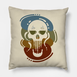 Coffee Cup Eyed Skull Retro Pillow