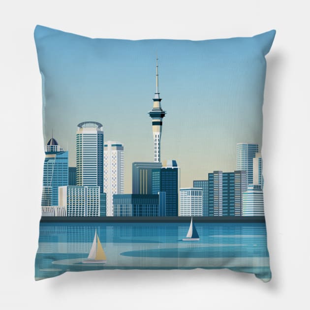 Auckland, New Zealand - Sky Tower Cityscape Pillow by typelab