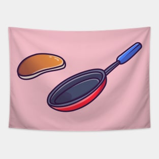 Pancake Floating With Pan Cartoon Tapestry