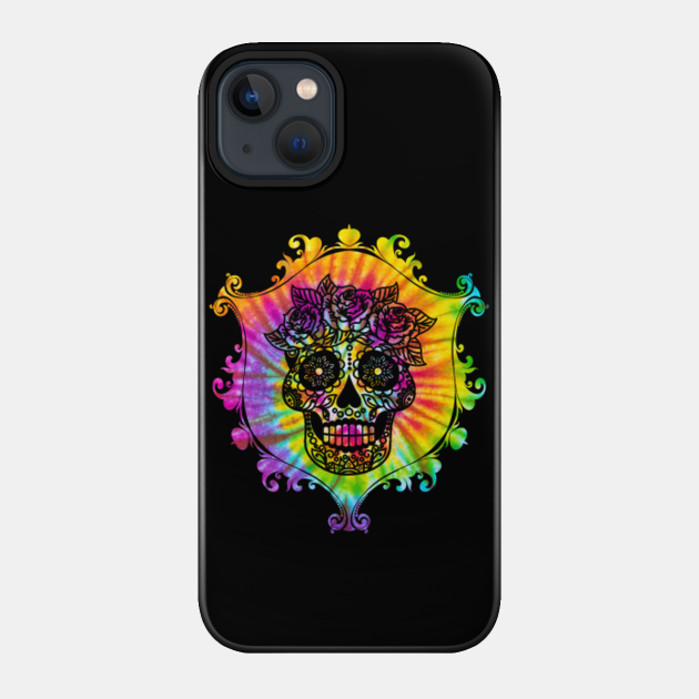 Tie-dyed Sugar Skull Badge - Sugar Skull With Roses - Phone Case