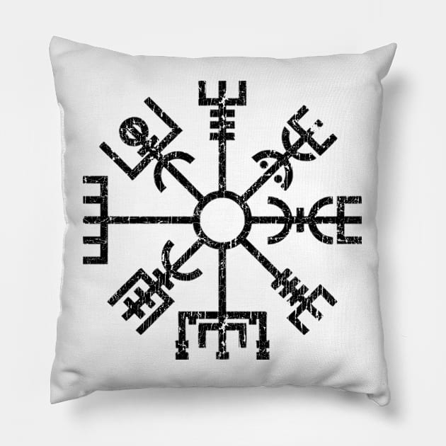 Vegvisir Norse Viking Compass Pagan Wayfinder Distressed Pillow by Blue Pagan