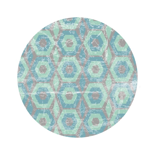 Blue and Green Textured Hexagon Pattern Design by Rhubarb Myrtle