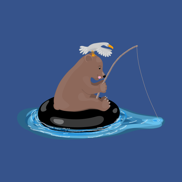 Cute bear cub fishing cartoon illustration by FrogFactory
