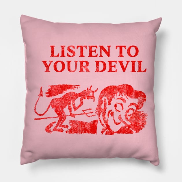 Listen to your devil - Vintage Comic Illustration Pillow by Vortexspace