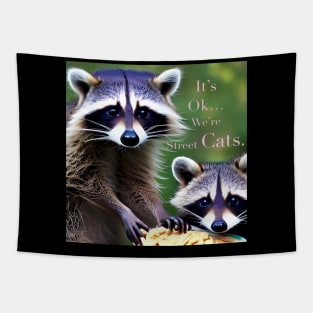 Raccoon Street Cats Stealing Food Tapestry