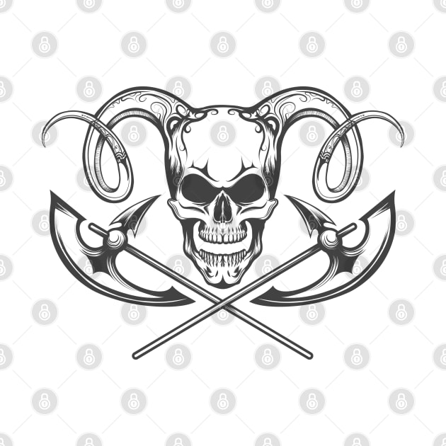 Skull with Ram Horns and Axes by devaleta