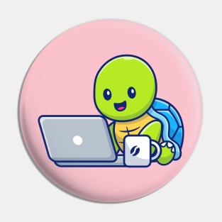 Cute turtle operating laptop cartoon Pin