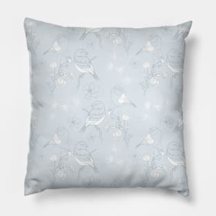 Flowers pattern with Birds in pastel color line art. Pillow