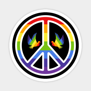 Rainbow Peace Symbol with Rainbow Doves Magnet