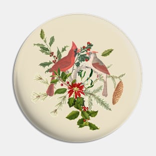 Cardinal Birds Vintage Illustration Collage Pin