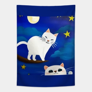 (MD23Ar001b) Cute White Cats Playful Backyard Explorers Tapestry