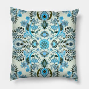 Modern Folk in Aqua and Umber Pillow