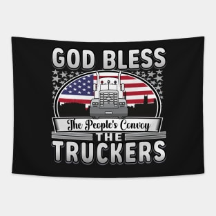 FREEDOM CONVOY - PEOPLES CONVOY US FLAG WASHINGTON DC 2022 SILVER GRAY GRADIENT LETTERS Tapestry