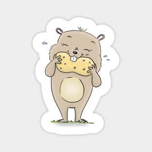 Cute funny hamster eating peanut cartoon Magnet