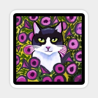 Cat in a flower field Magnet