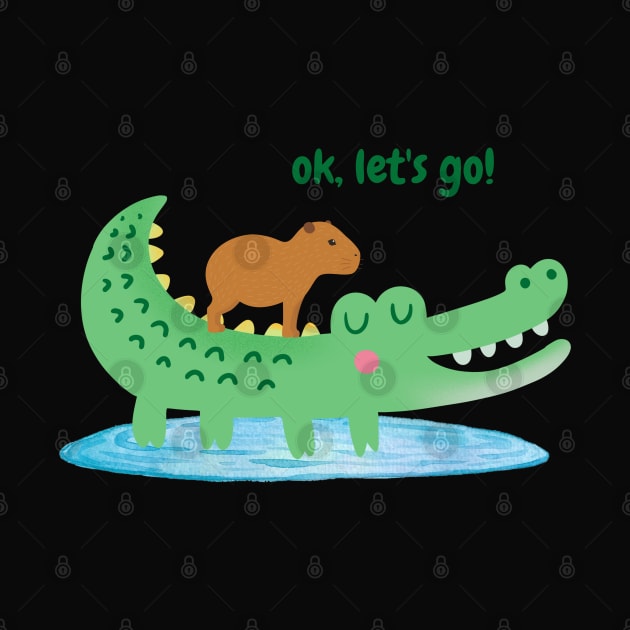 cute Ok lets go capybara and crocodile illustration by FRH Design