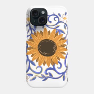 Yellow Sunflower Sunshine with Ornate Vines Phone Case