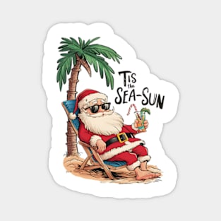 Tis the Sea-Sun Beach Santa Christmas Magnet