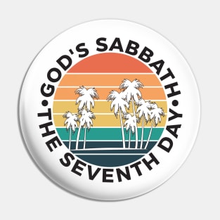 God’s Sabbath The Seventh Day - Vintage Sunset Palm Trees Pin