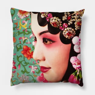 Chinese Opera Star with Vintage Flower Pattern- Hong Kong Retro Pillow