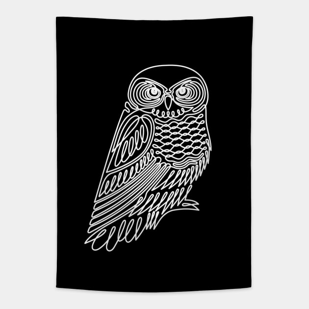 Owl continuous line trendy illustration Tapestry by Rohan Dahotre