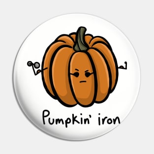 Pumpkin' Iron funny carved pumpkin quote with cute angry face funny pumpkin play on words simple minimal cartoon gourd Pin
