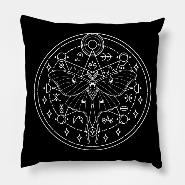 Luna Moth Moon Glyphs Pillow by RavenWake