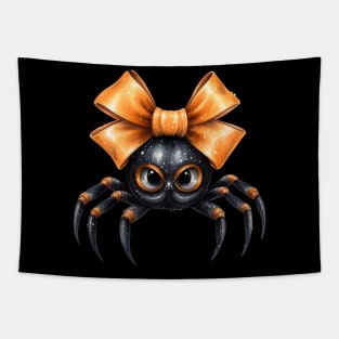 Cute Spider with Orange Bow for Halloween with Grumpy Face Tapestry