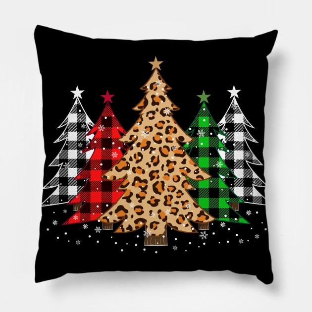 Christmas Trees with Buffalo Plaid & Leopard Print Xmas Pillow by jodesigners