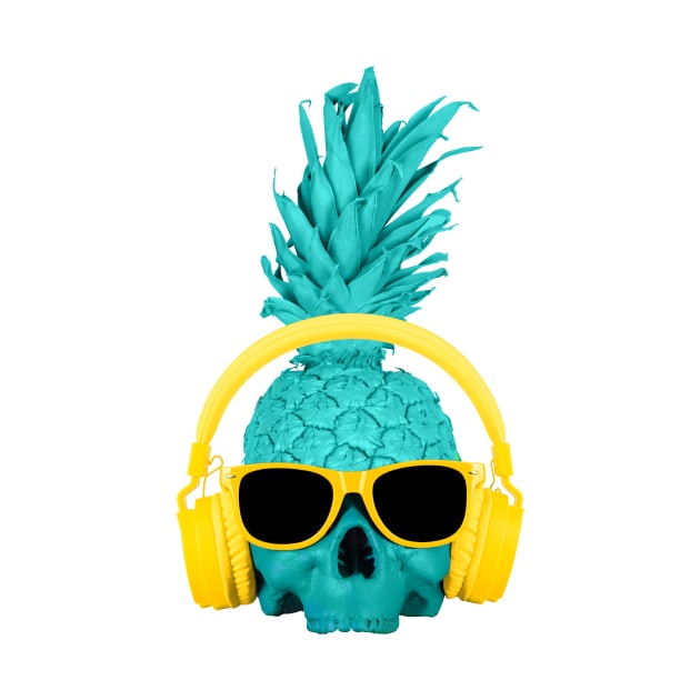 Pineapple skull in yellow headphones and glasses T-shirt. by DAVID COVID 19 T-Shirt