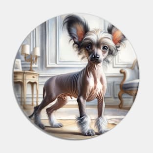 Watercolor Puppies Chinese Crested - Cute Puppy Pin