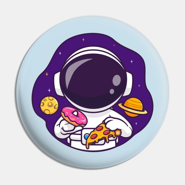 Cute Astronaut Eating Donut And Pizza In Space Cartoon Pin by Catalyst Labs