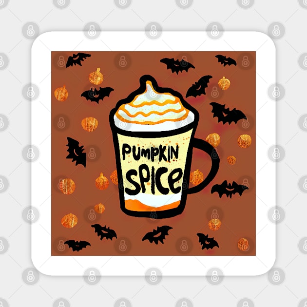 Pumpkin Spice Latte with bat and pumpkin pattern for fall and halloween celebrations Magnet by SubtleSplit