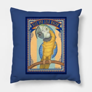 Cute African Blue and Gold Macaw with blue trim Pillow