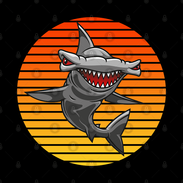 Funny Cartoon Hammerhead Shark on Vintage Sunset by Grove Designs