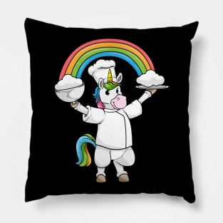 Unicorn as Cook with Chef hat Rainbow and Clouds Pillow