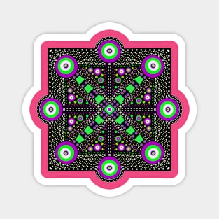 Square Pattern Mandala Pink-Green-White Magnet