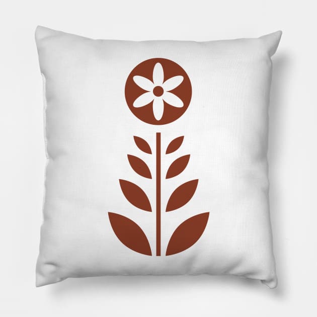 Scandinavian Retro Flowers Umber Brown on Beige Pillow by Pinkdeer