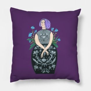 Purple Haired Girl Pillow