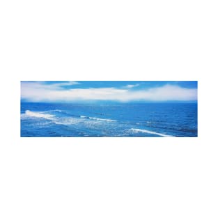 Waves of the blue sea. Horizon and sky with clouds. Picture from photo T-Shirt