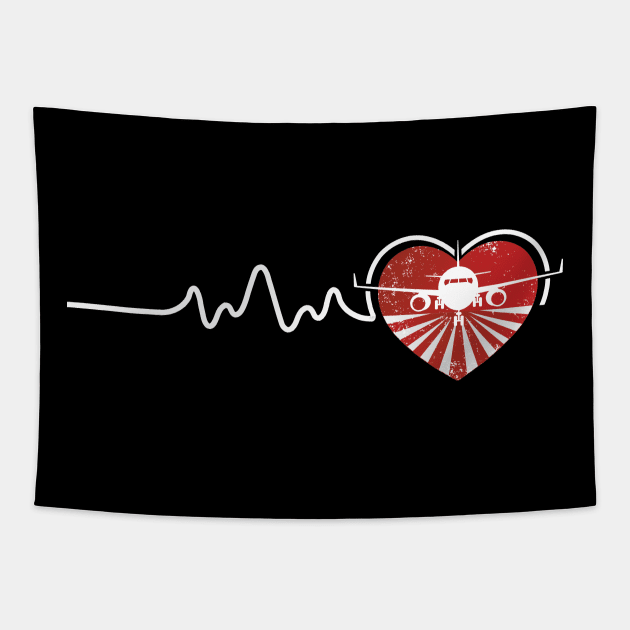 Airplane Heartbeat Pilot Filying Cool Aviator Gift Tapestry by Tesszero