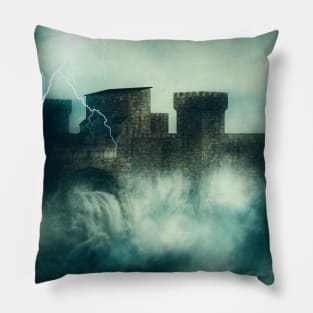 Old castle in the fog Pillow