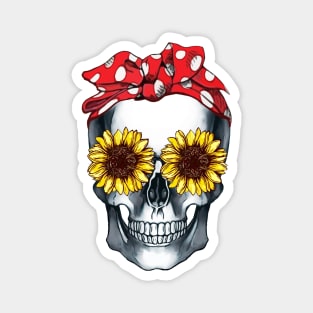 Cool skull red bandana and sunflowers skull mask face Magnet