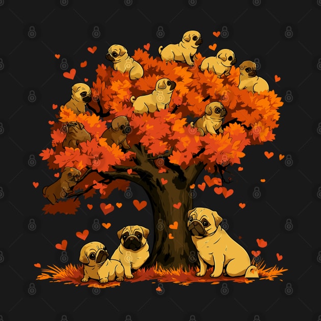 Adorable Pug Puppies & Heart Tree Tee Cute Dog Lover's T-Shirt by laverdeden