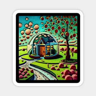 watercolor mushroom house land of fruits Magnet