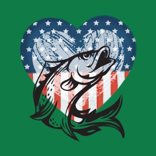 America Loves Bass Fishing (patriotic Heart + bass) T-Shirt