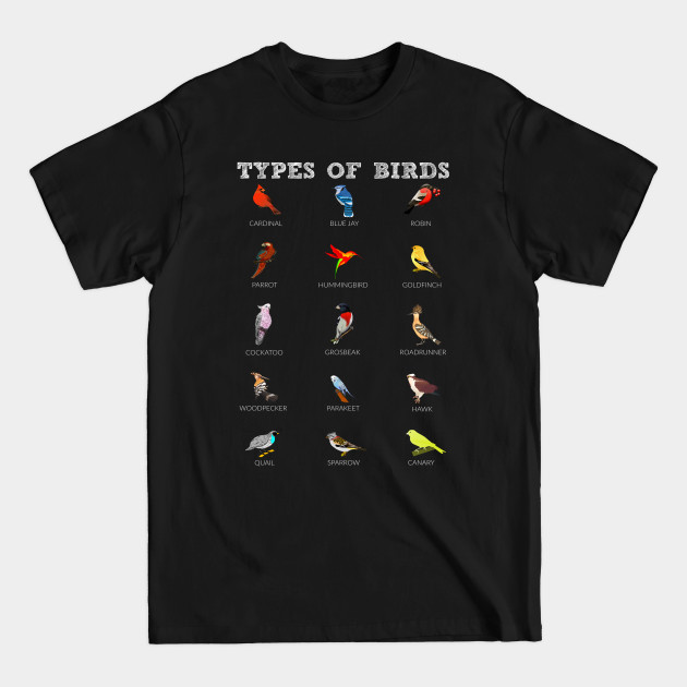 Discover Fun Bird Watcher Lover 15 Colorful Types Of Birds - Bird Lover - T-Shirt