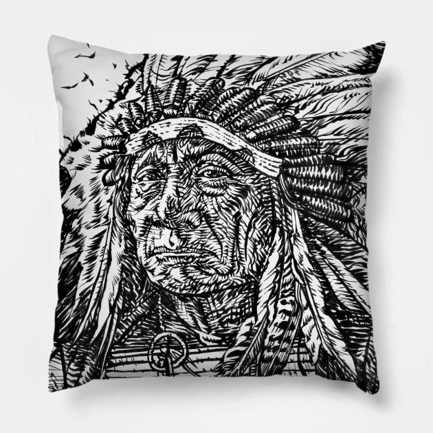 RED CLOUD ink portrait.2 Pillow by lautir