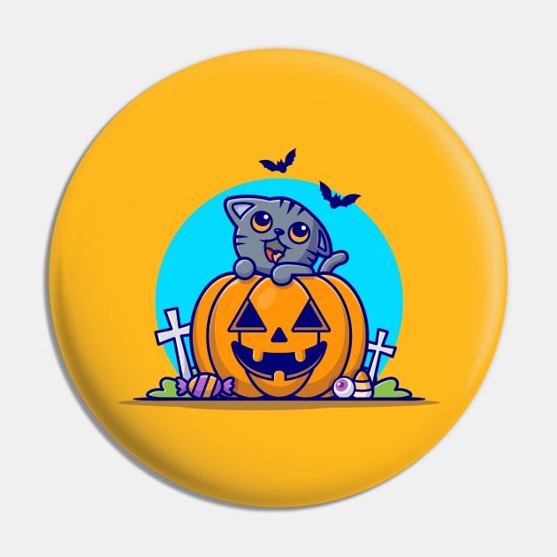 Cute Grey Cat With Pumpkin Halloween Cartoon Vector Icon Illustration Pin by Catalyst Labs