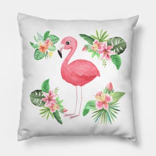 Cute Pink Flamingo Tropical Flowers Pillow